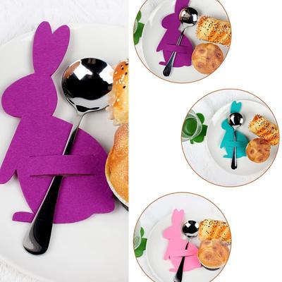 12pcs Non-Woven Fabric Easter Bunny Utensil Holder Cartoon Rabbit Cutlery Bags Desktop Decoration Solid Color Easter Fork Bag