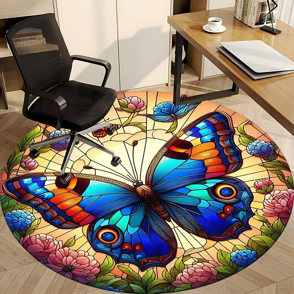 1pc Butterfly Floral Art Chair Carpet for Office, Round Non Slip Durable Large Size Office Carpet, Suitable for Office