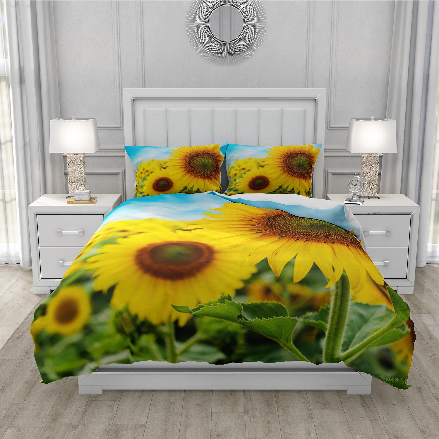 

Пододеяльник с изображением подсолнуха, наволочка из ультратонкого волокна с 3D-печатью, новый оптовый комплект постельного белья с удобными покрывалами с изображением растений EU Twin135x200cm