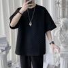 O-Neck Short Sleeve 3D Waffle Men T-shirt Summer Solid Color Simple Tee Shirt Streetwear