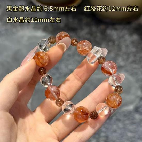 Natural white crystal red agate bracelet for women, high-end black gold super seven exquisite fashion bracelet, original niche design Red glue flower*White cry