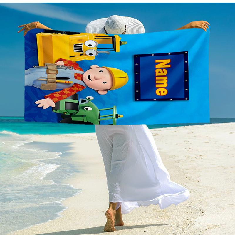 Personalisierbares, ultraweiches Strandtuch mit Bob der Baumeister-Thema, Ideal für Pool - Camping, Tauchen - Perfekter Reisebegleiter, Lebendiges Strandtuch.