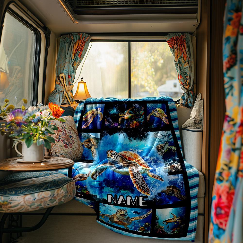 Ocean Life With Turtles And Coral Reef Artwork Blanketcustomizable With Your Namecomfortable And Stylish Perfect For Travel Beds Chairs Offices Sofas