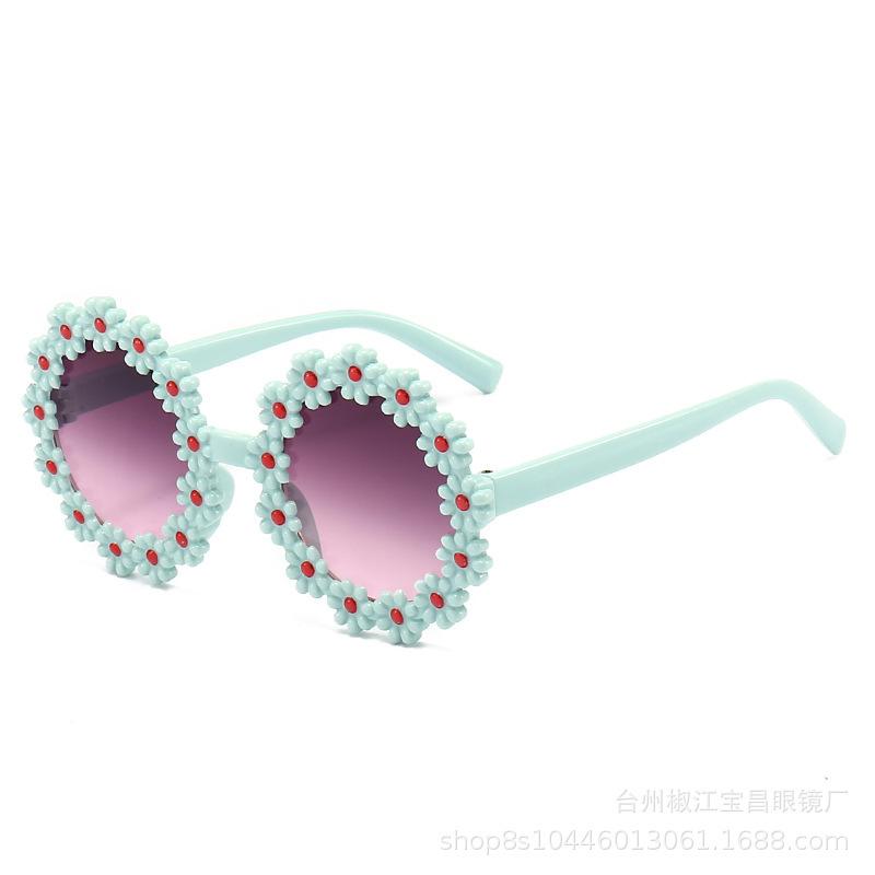 Children'S Sunglasses Cute Cartoon Flower Round Frame Sunglasses Double Gray Uv Protection Glasses