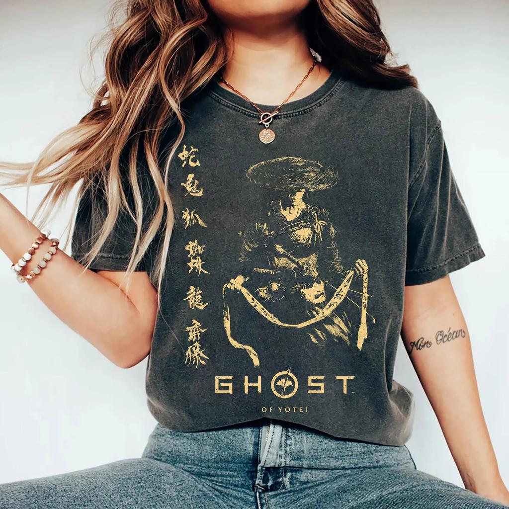 Plus Size Summer Womens Vintage Ghost of Yotei T Shirt Cotton Breathable Stylish Versatile Street Style Oversized