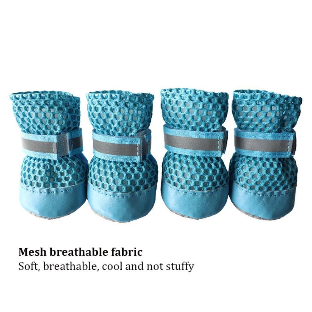 4pcs/set New Breathable Pet Dog Shoes Adjustable Non-Slip Dog Boots Soft Sole Comfortable Puppy Shoes for Spring Summer