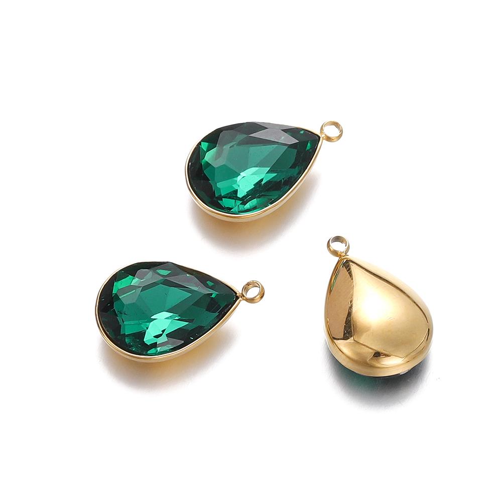 5Pcs Stainless Steel Crystal Glass Charms Pendants Water Drop Shape Charms for DIY Necklace Beads Jewelry Making Accessories