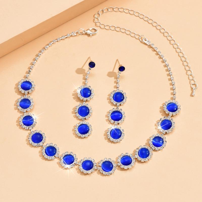 Bridal jewelry set: necklace, earrings, and bracelet - sapphire blue minimalist set - evening dress accessories