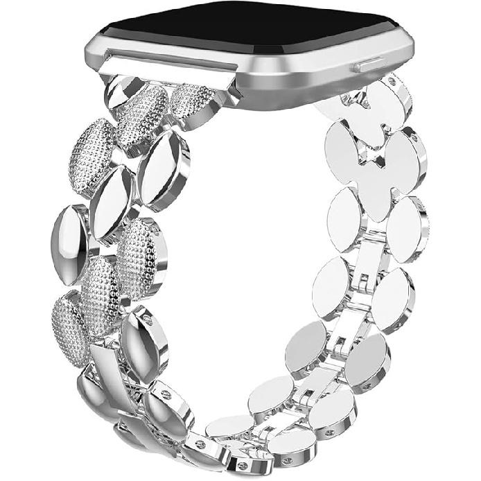 TOYOUTHS Metal Link Compatible with Fitbit Versa 2 Watch Band/Versa Lite/Versa Bands for Women Stylish Dressy Strap Bracelet Replacement Wristbands серебряный