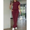 Women's Fashionable Casual Suit - Solid Color, Simple Design, Short-sleeved Straight-leg Pants Set of Two Pieces