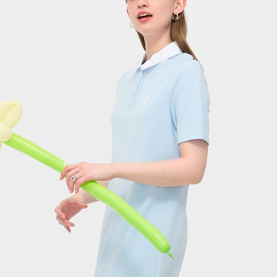 FILA Fusion SS24 College Style Breathable Casual Loose Straight Leg Knitted Polo Short Sleeve Dress Women dresses Laiwu-Blue T11W423305F-LB
