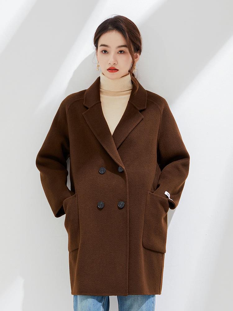 2025 Autumn/Winter Women's Double-Sided Cashmere Coat, Mid-Length, Suit Collar, Loose-Fit, 100% Pure Wool.
