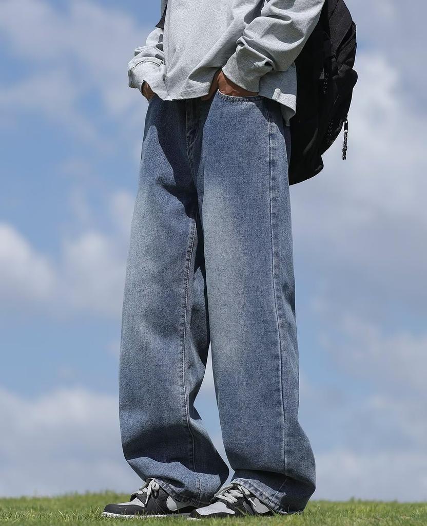 Bluefeel Wide Leg Plus and Straight Wide Leg Pants for Street and Dark Blue Men's Jeans, Sizes, Comfortable, Breathable, Hardwearing, Fit, Style,