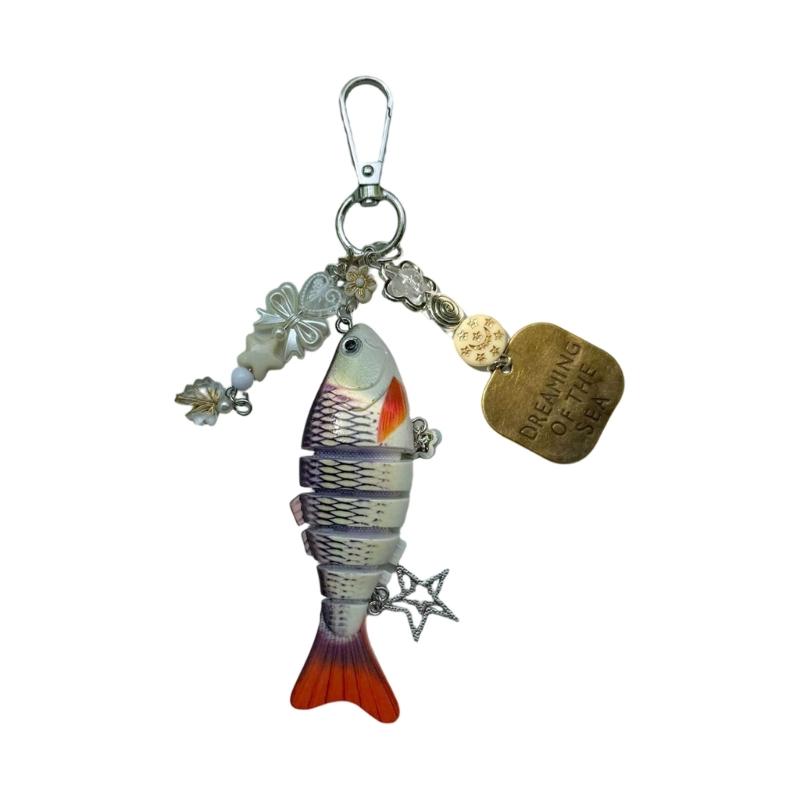 Innovative Fishing Baits Inspired Keychain with Dynamic Structure Sea Star and Beads Key Holder Everyday Accessory