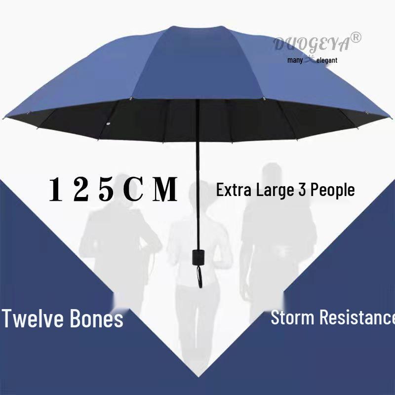 Dual-Use Extra Large Folding Umbrella - 12 Ribs for Sun and Rain Protection