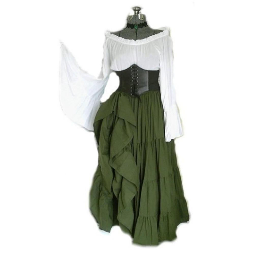 Abito Maxi da Donna Off-Shoulder a Manica Lunga Vestibilità Larga Vita Alta Abito Cosplay Rinascimentale Medievale