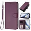Lanyard Plain Leather Flip Case For Samsung Galaxy S26 Edge S25 Ultra S24 Plus S23 S22 Wristlet Grip Wallet 3 Cards Phone Cover