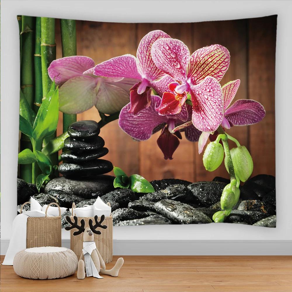 3D Printing Zen Stone Tapestry Butterfly Orchid Landscape Living Room Wall Canvas Kawaii Home Art Aesthetic Room Decor Blanket