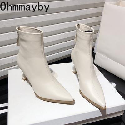 Herbst Winter High Heel Frau Stiefeletten Schuhe Mode Spitzschuhe Damen Modern Kurz Botas Para Mujer