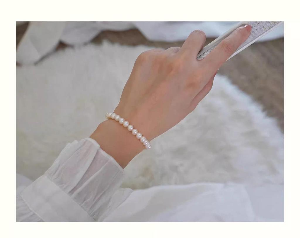 2025 New 6-7mm Near Round Freshwater Pearl Bracelet with 18k Gold-Plated Copper - Light Luxury, Simple & Versatile Style