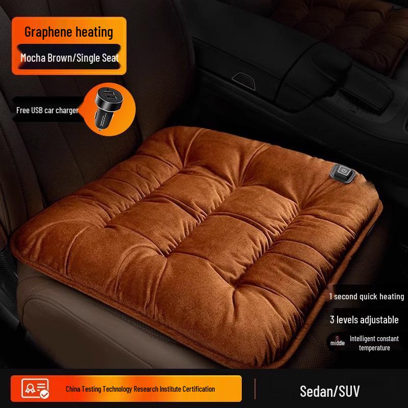 Graphen Plüsch Autositzkissen mit USB Elektrischer Heizung, 12V Universalpassform für Winterwärme.