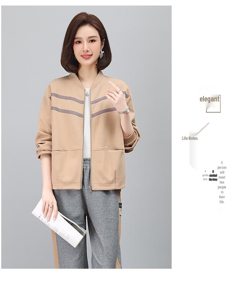 Women's 2023 Spring/Autumn Color Block Sportswear: Baseball Jacket & Jogger Set