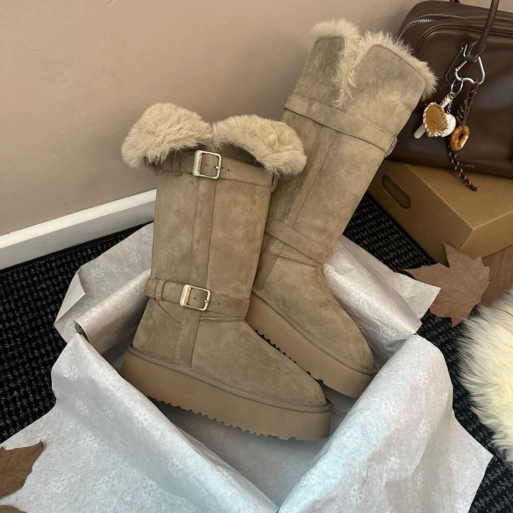 Two Wear Snow Boots Women's 2025 New Winter Fur Integrated Thick-soled Piled Thickened Boots Warm Snow Cotton
