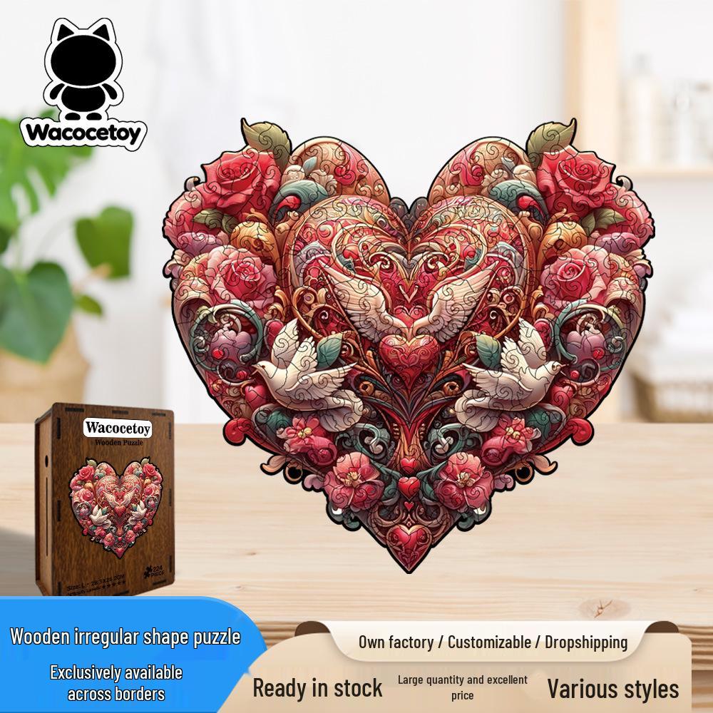 Wacocetoy Cross Love Heart High-Difficulty Wooden Jigsaw Puzzle Toy Money Box