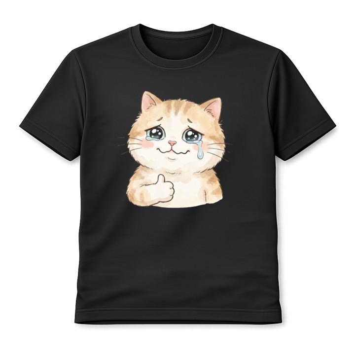 Cute Crying Cat Thumbs Up Illustration Unisex T-Shirt Funny Kawaii Graphic Tee S разноцветный