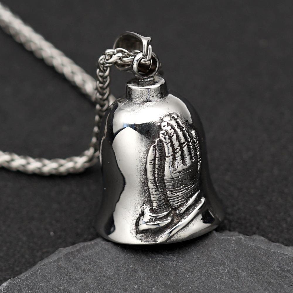 Stainless Steel Viking Motorcycle Pendant Gothic Punk Biker Jewelry for Men with Exorcism Bell