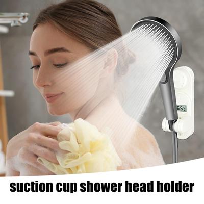 Shower Head Holder Temperature Display Adjustable Suction Wall Mount Shower Rod Bracket For Bathroom Household RV Toilet