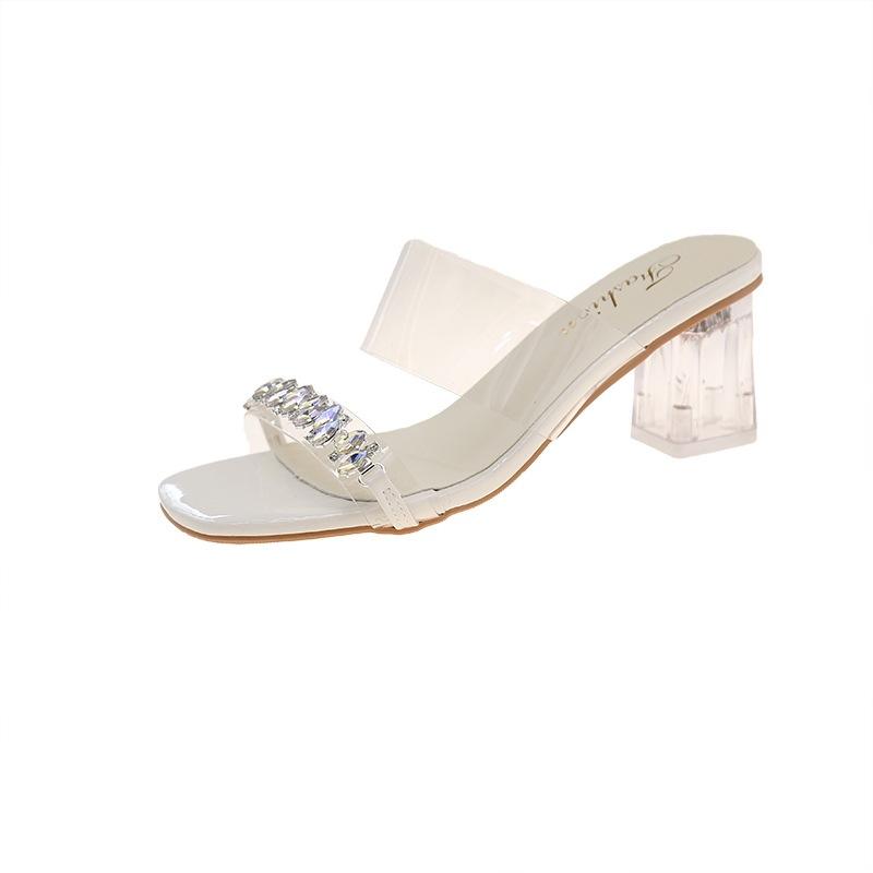 Französische coole Hausschuhe Damen Sommer Außenbekleidung ins Temperament mit modischen Strasssteinen transparent vielseitig Nische Zehenoffene Hausschuhe