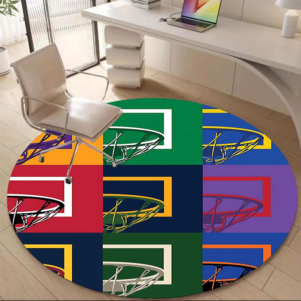 1PC Basketball Hoops Office Round Area Rug, Mat Suitable For Office, Under Office Chairs Bedroom Living Room Home Decor, Room Deco