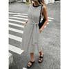 Women Spring Summer Elegant High Waist Round Neck Loose Striped Dress Fashion Comfortable Versatile Dress