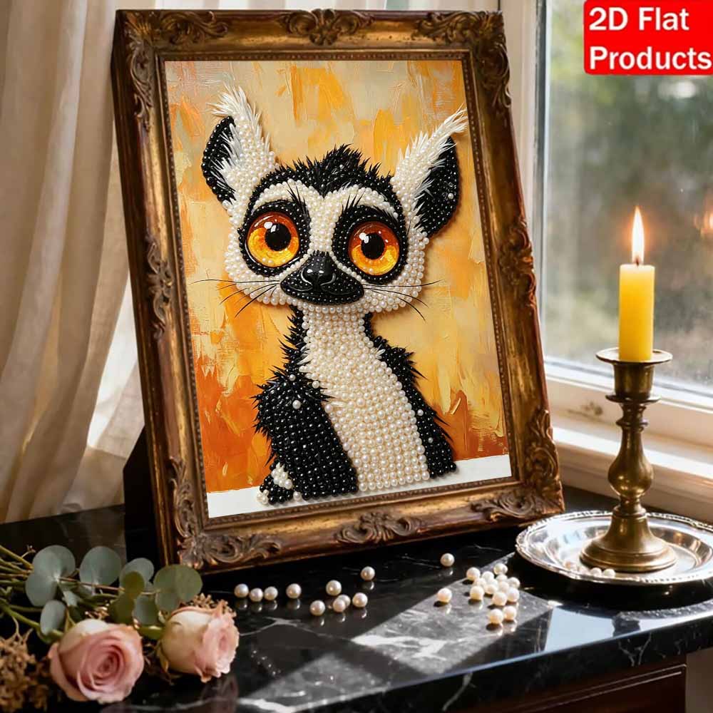 DIY Pearl Painting Canvas Cute Lemur Animal Pattern 3D Bead Art Kit Relaxing Handmade Craft for Home Wall Room Decoration Birthday Gift