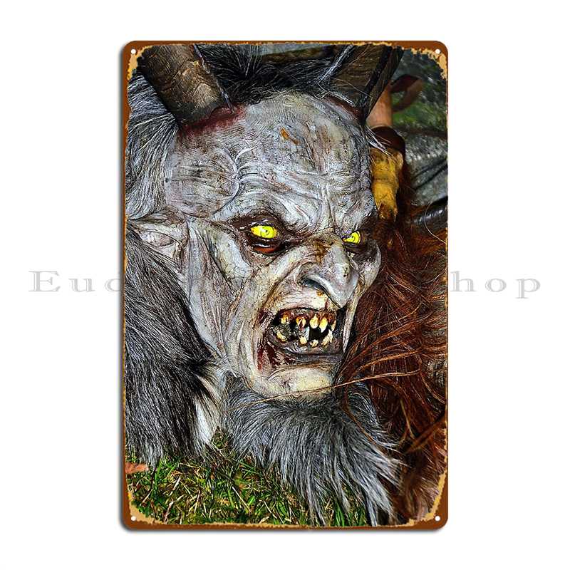 Maschera Tradizionale di Krampus Tirolo Austria Targhetta Metallica Poster Design Design Parete Grotta Decorazione Cinema Cartello di Latta Poster