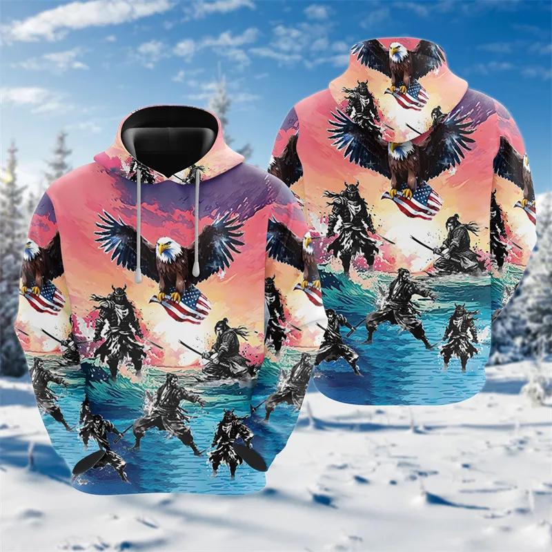 USA Flag Graphic American Eagle 3D Print Hoodies For Men Clothing 2026 Autumn Spring Street Fashion Hooded Sweatshirts Pullovers