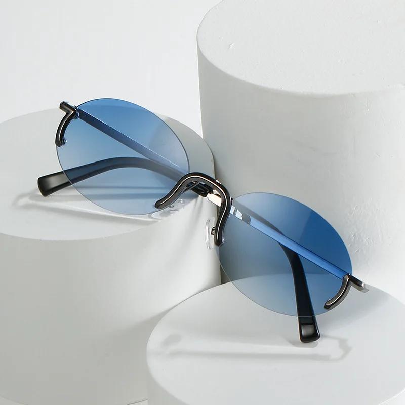 Sunglasses for Women Summer Rimless Vintage Glasses Golden Frame Oval Fashion Shades Pink Women Eyewear UV400 Oculos