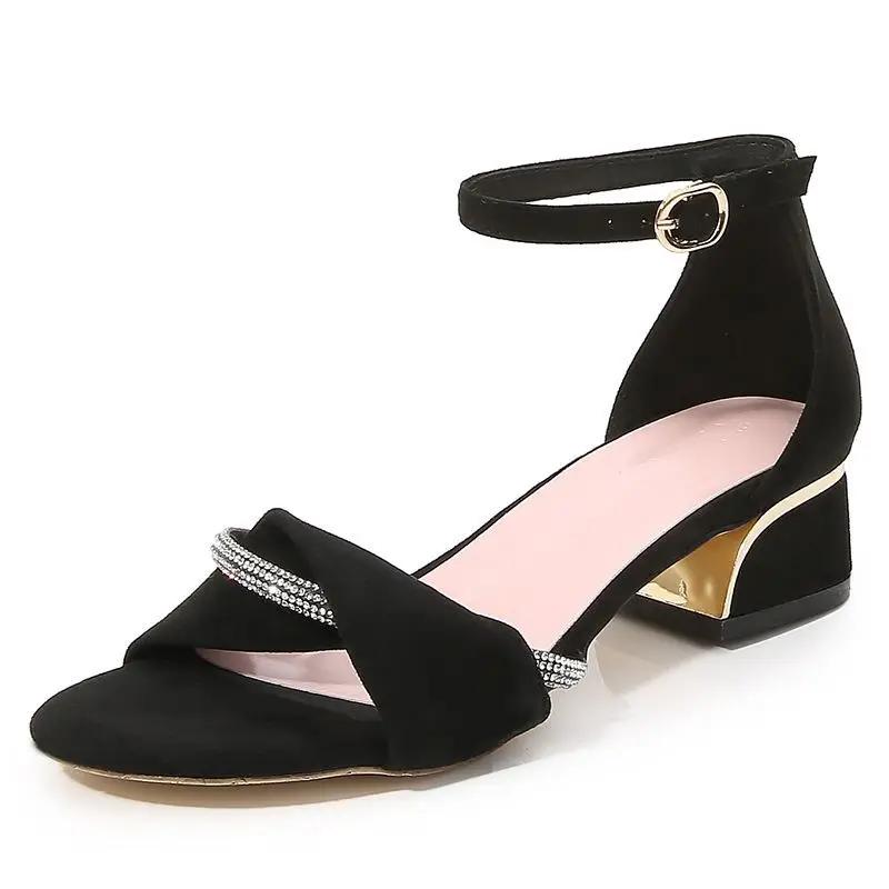 Fashion One Word High Heels with Strap Ladies Shoes Summer 2024 Thick Heel Sandals for Women Footwear Rhinestones Wholesale The Best Vip