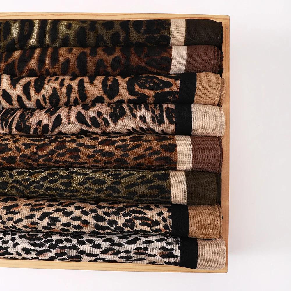 New Design Leopard Print Square Scarf Hijab Voile Large Shawl Hijabs For Women Muslim Fashion Scarf Headwraps Turban Ramadan