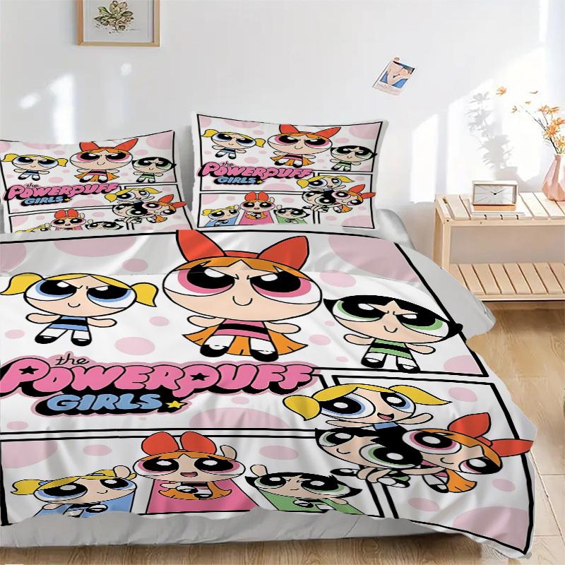 

3pcs Powerpuff Girls Duvet Cover Set, 1 Duvet Cover + 1/2 Pillowcases (No Insert), Bedroom Decor, Allseason Comfort yy251021276 135x200cm