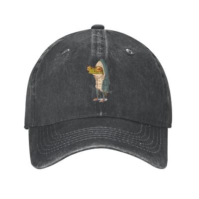 Frosch Hai Verstellbar Gewaschener Denim Baumwolle Flaches Profil Herren Papa Trucker Hut Schwarz Eng Anliegend Baseball Kappe für Herren Unisex Kopfbedeckung