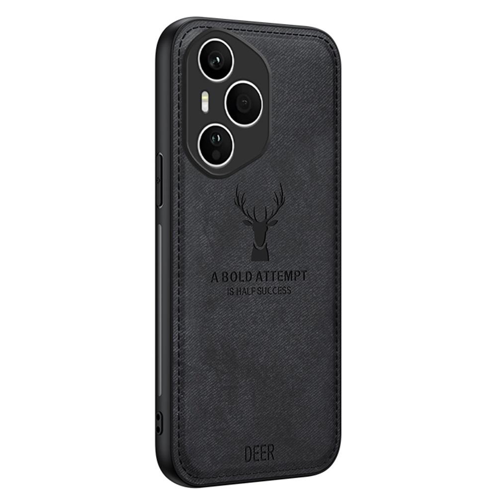 

For Honor 400 Pro 5G (Global) Case Deer Pattern Cloth Texture PU+PC+TPU Phone Cover Black