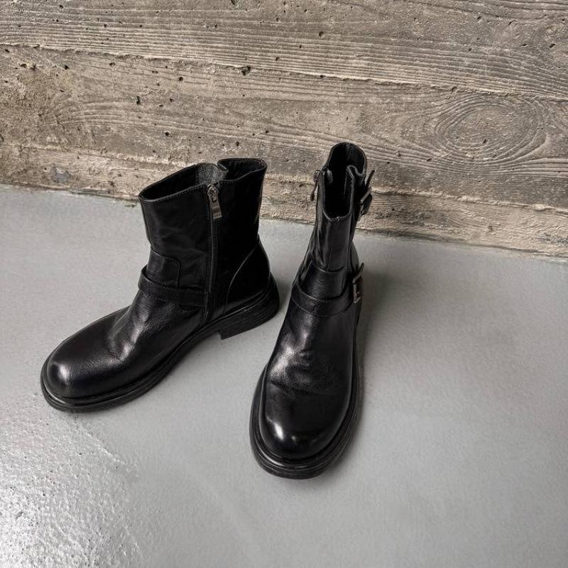 Podzimní a zimní dámské kožené martensky na středním podpatku s kulatou špičkou, univerzální, ve velkých velikostech, dámské boty s bočním zipem, nové kožené střední boty