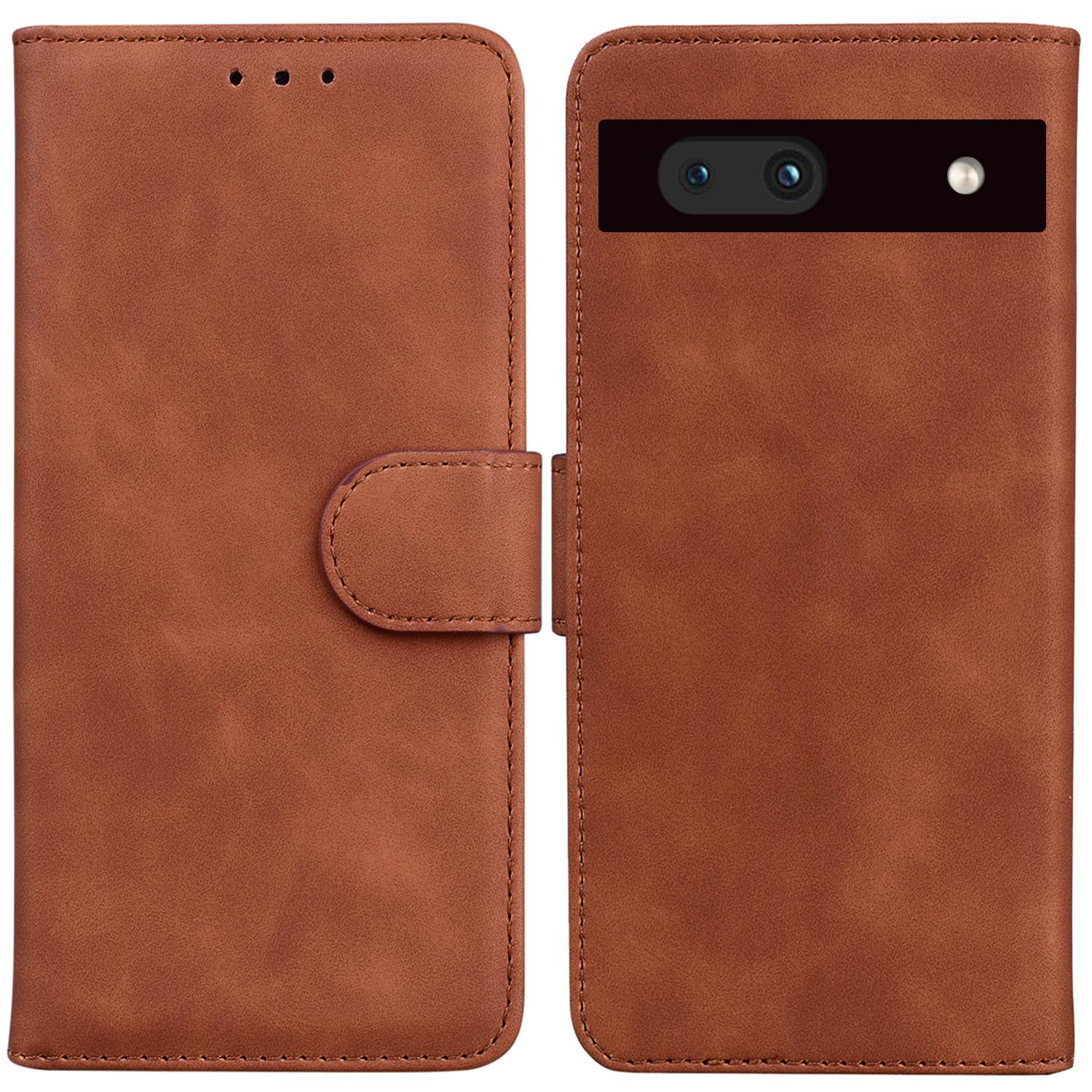 

For Google Pixel 7a Drop Protection PU Leather Wallet Case Solid Color Shockproof Phone Stand Cover Brown