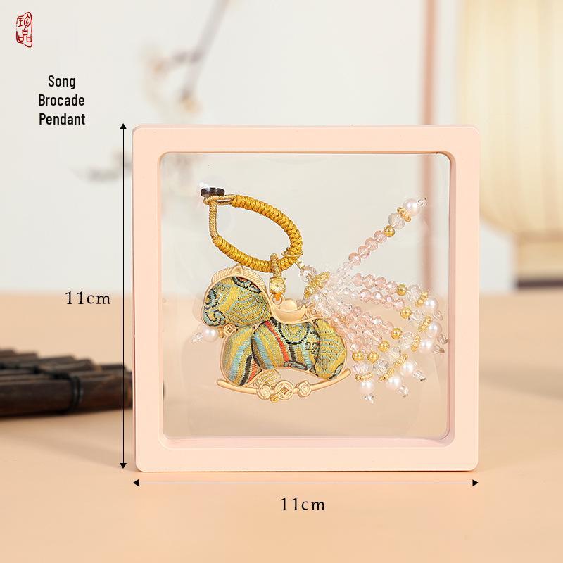 Crystal Tassel Horse Pendant Sachet: Cultural Brocade Keychain Gift