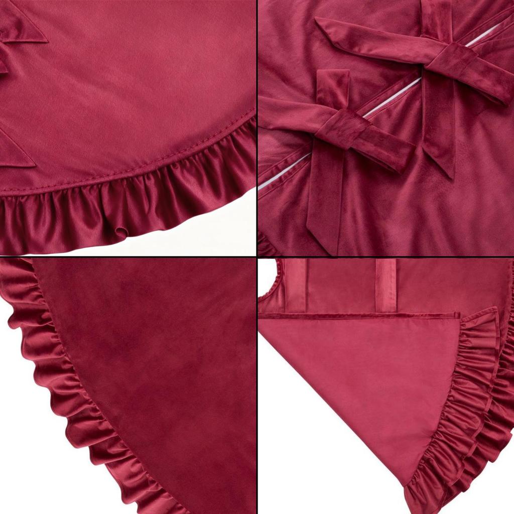 52 Inches Red Ruffled Velvet Christmas Tree Skirt Christmas Tree Skirt For Holiday Fall Farmhouse Outdoor Haunted House