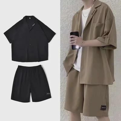 Men's Trendy Short-Sleeved Suit Shirt & Shorts: Handsome Summer Casual Two-Piece Set