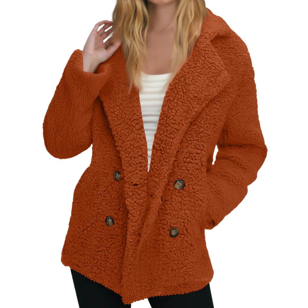 Women's Winter Coat Fleece Lined Jacket Long Sleeve Horn Button Plush Warm Coat