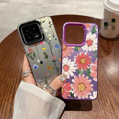 Flower Patterned Anti-drop Phone Case For Samsung S24 S23 A55 A35 Xiaomi Redmi 13C Poco C65 iPhone 15 Huawei Honor Shockproof Protective Bumper Cover